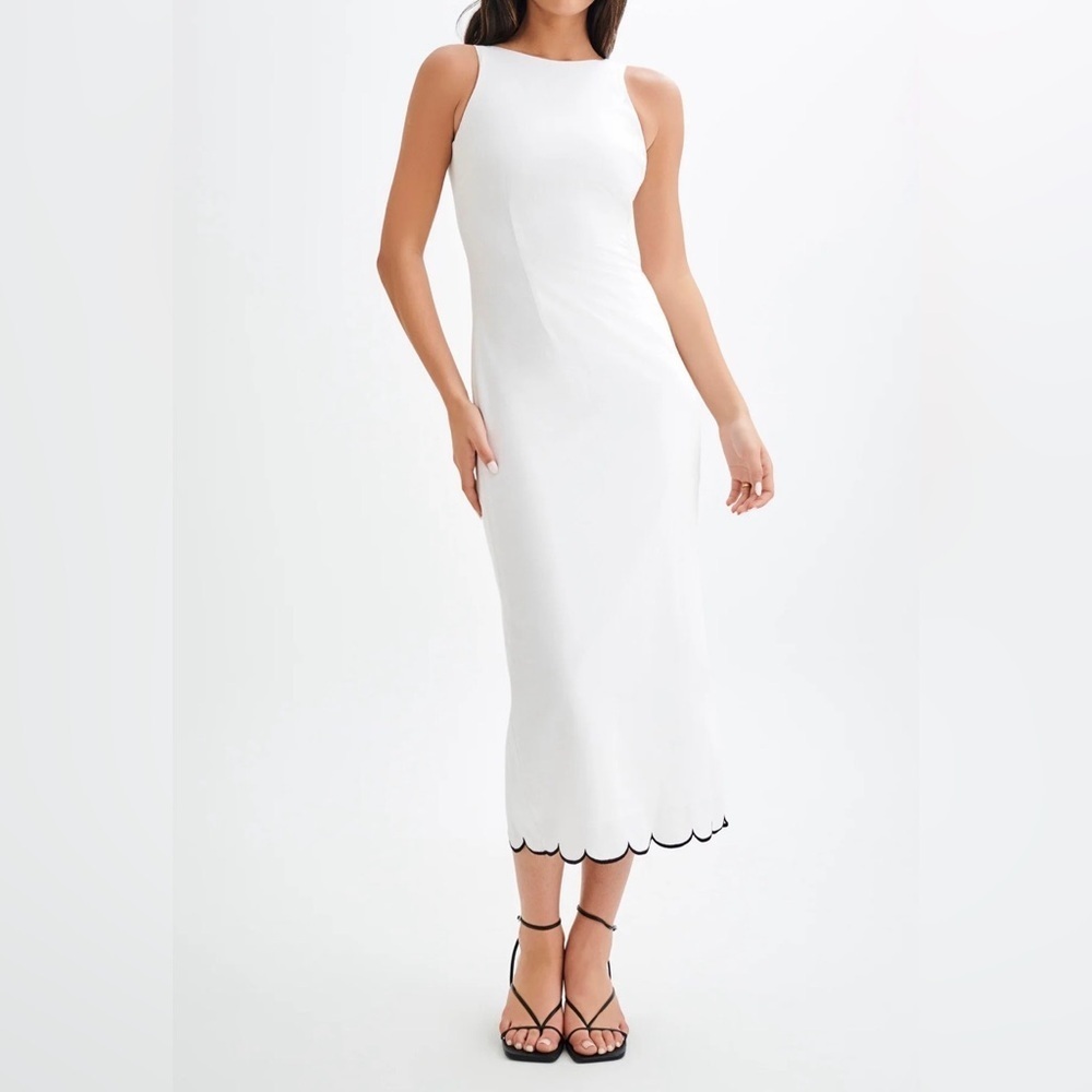 NWT Sofiane Scalloped Linen Midi Ivory Dress Sz 3X